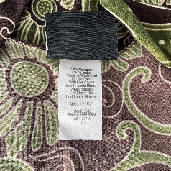 Y2K Tank Top Size Large L Brown Green Floral Empire Waist Babydoll Stretch Boho - Picture 8 of 9